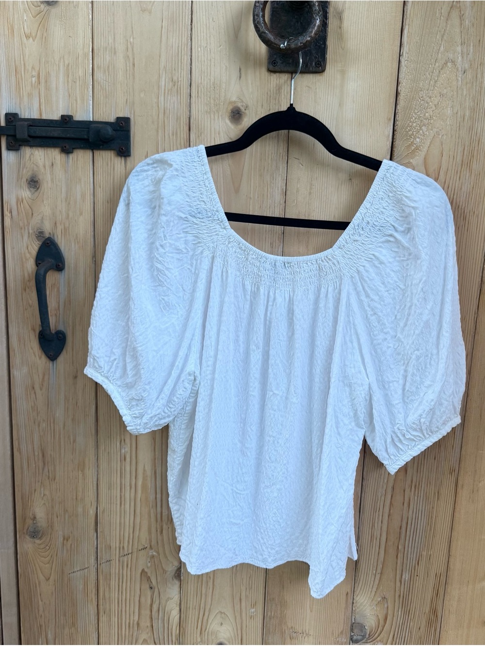 White Puff Sleeve Peasant Top - Lightweight Women's Blouse Size Large